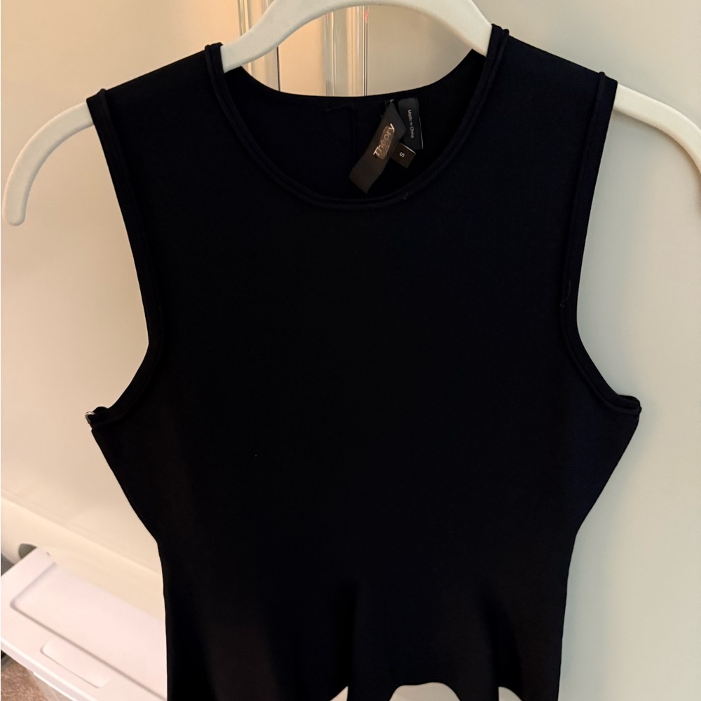 Theory Black Sleeveless Knit Classic Peplum Top
